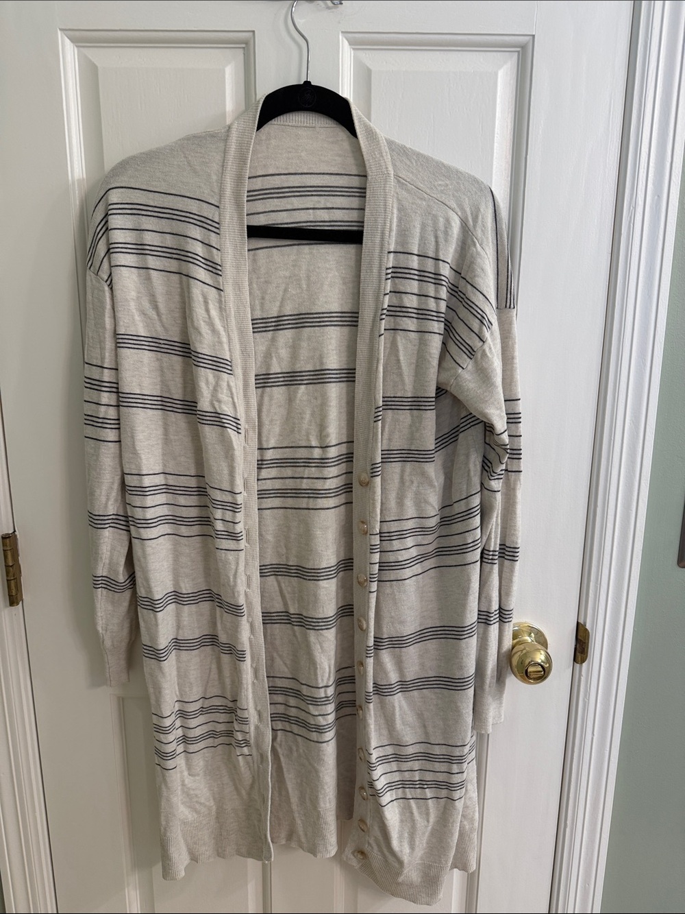 Striped Cream Long Button-Front Cardigan